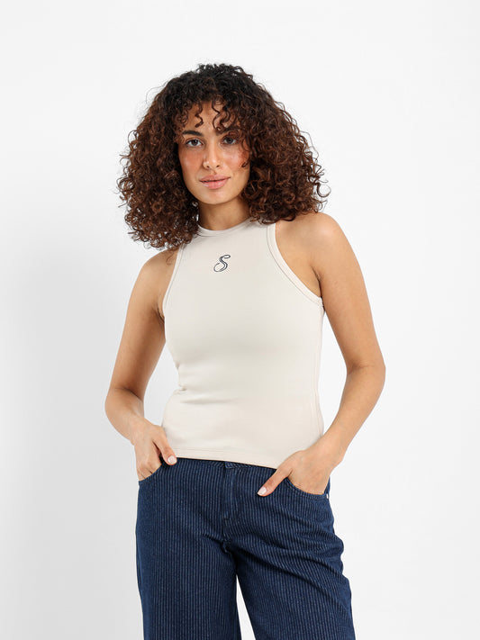 Halter Neck Tank Top with Embroidery