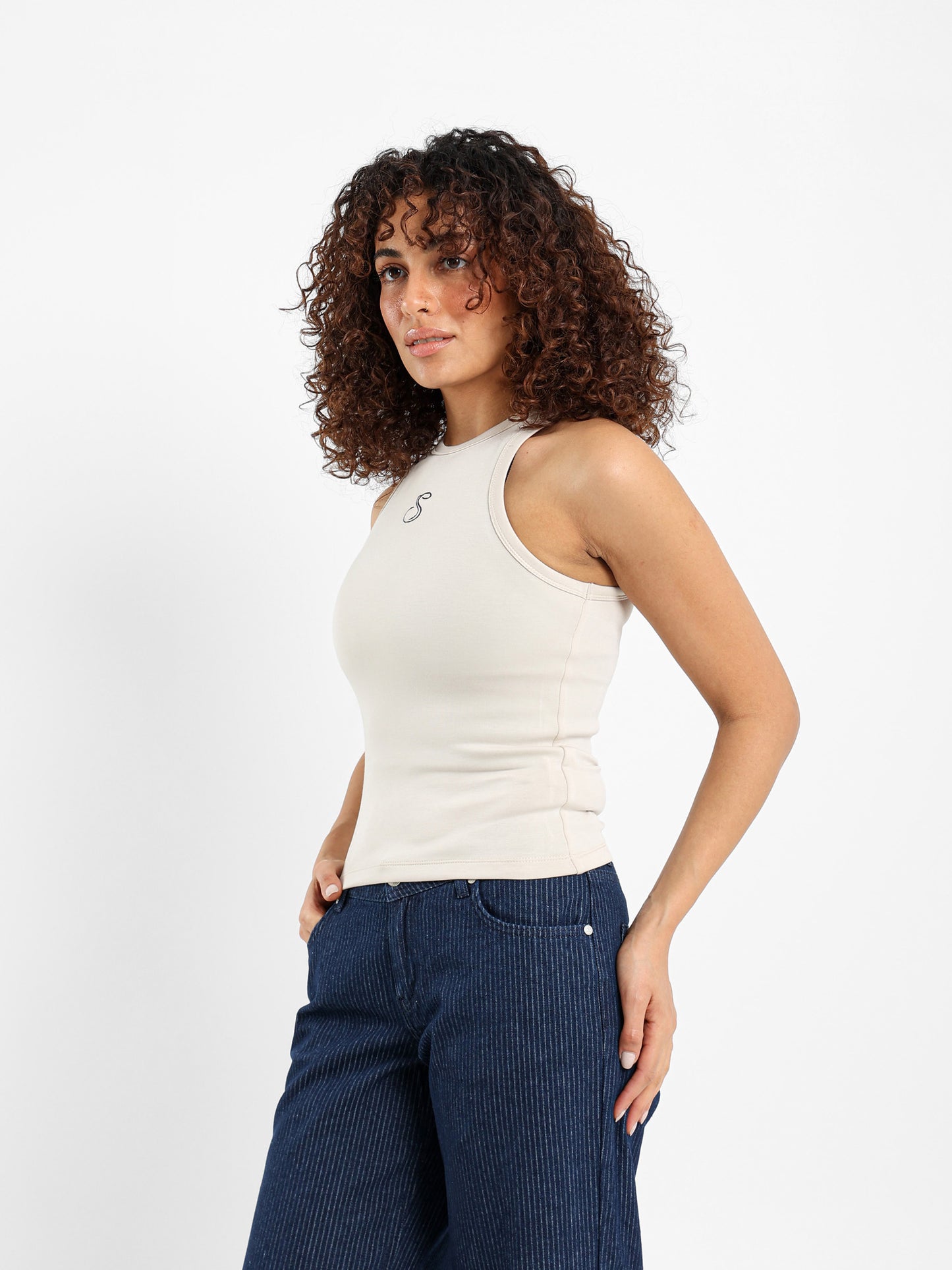 Halter Neck Tank Top with Embroidery