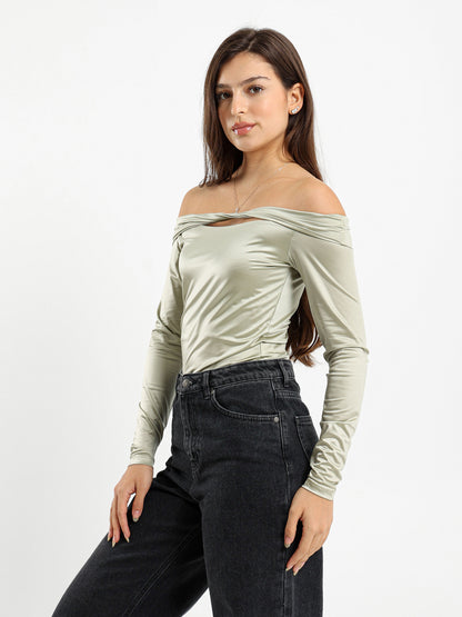 Off Shoulder Top With Cutout And Twist