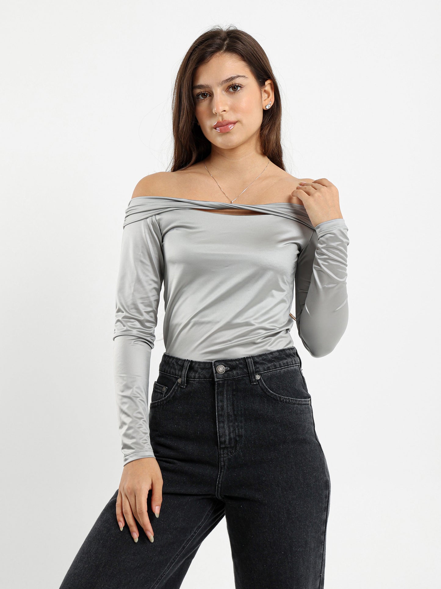 Off Shoulder Top With Cutout And Twist