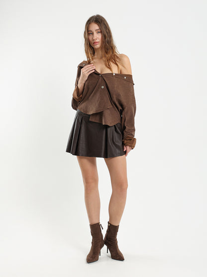Leather Pleated Mini Skirt