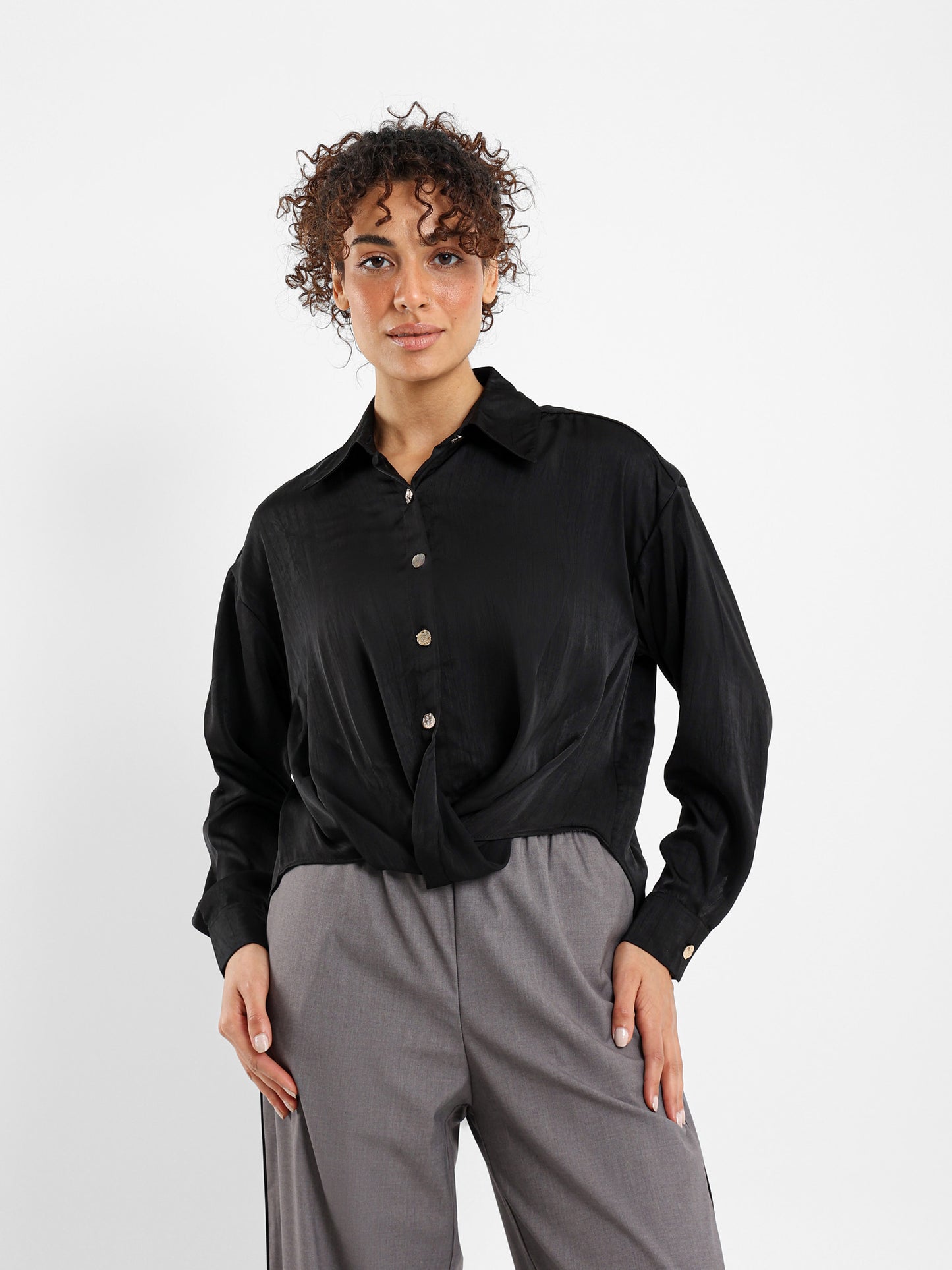 Knotted Satin-Effect Blouse