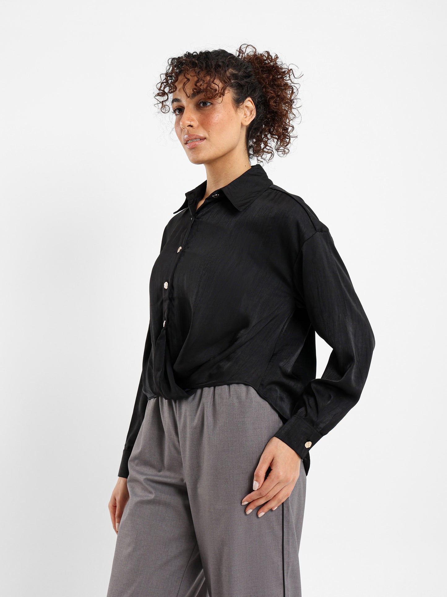 Knotted Satin-Effect Blouse