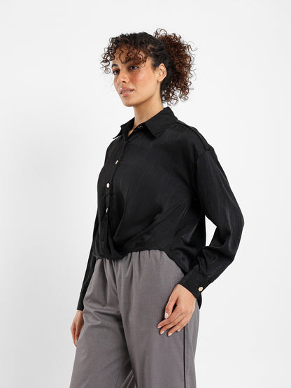 Knotted Satin-Effect Blouse