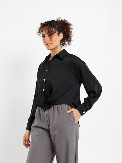 Knotted Satin-Effect Blouse