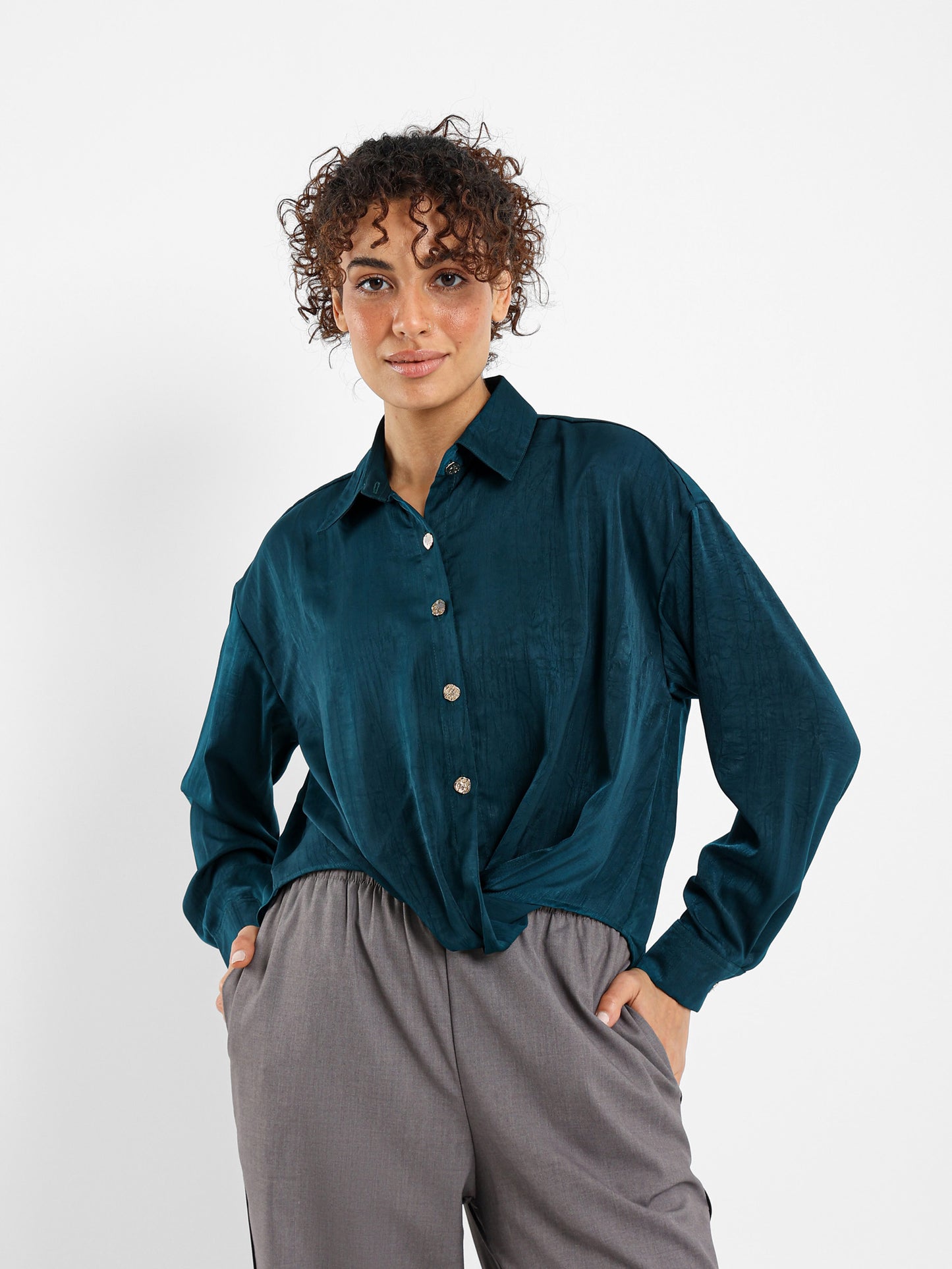 Knotted Satin-Effect Blouse