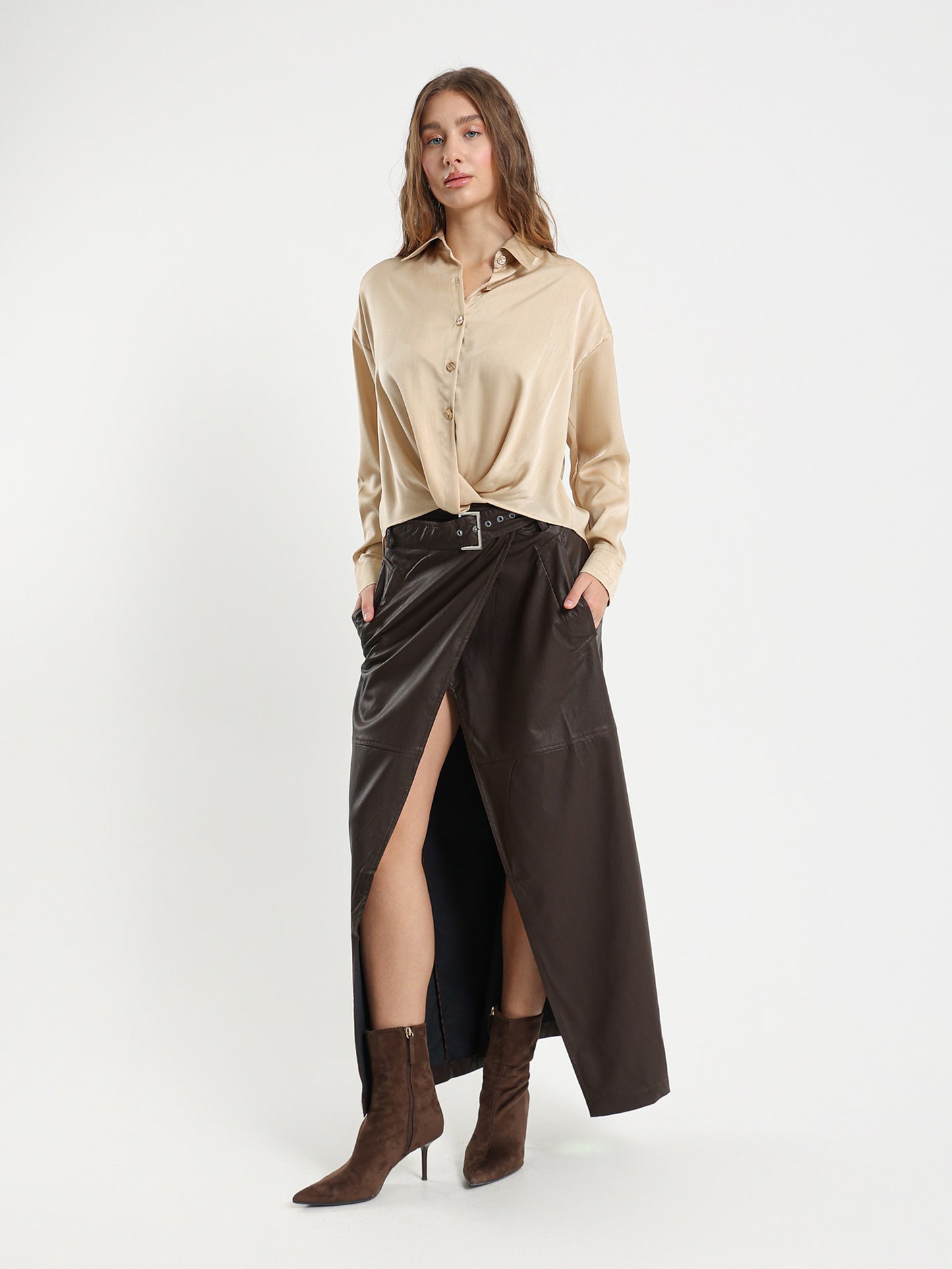 Knotted Satin-Effect Blouse