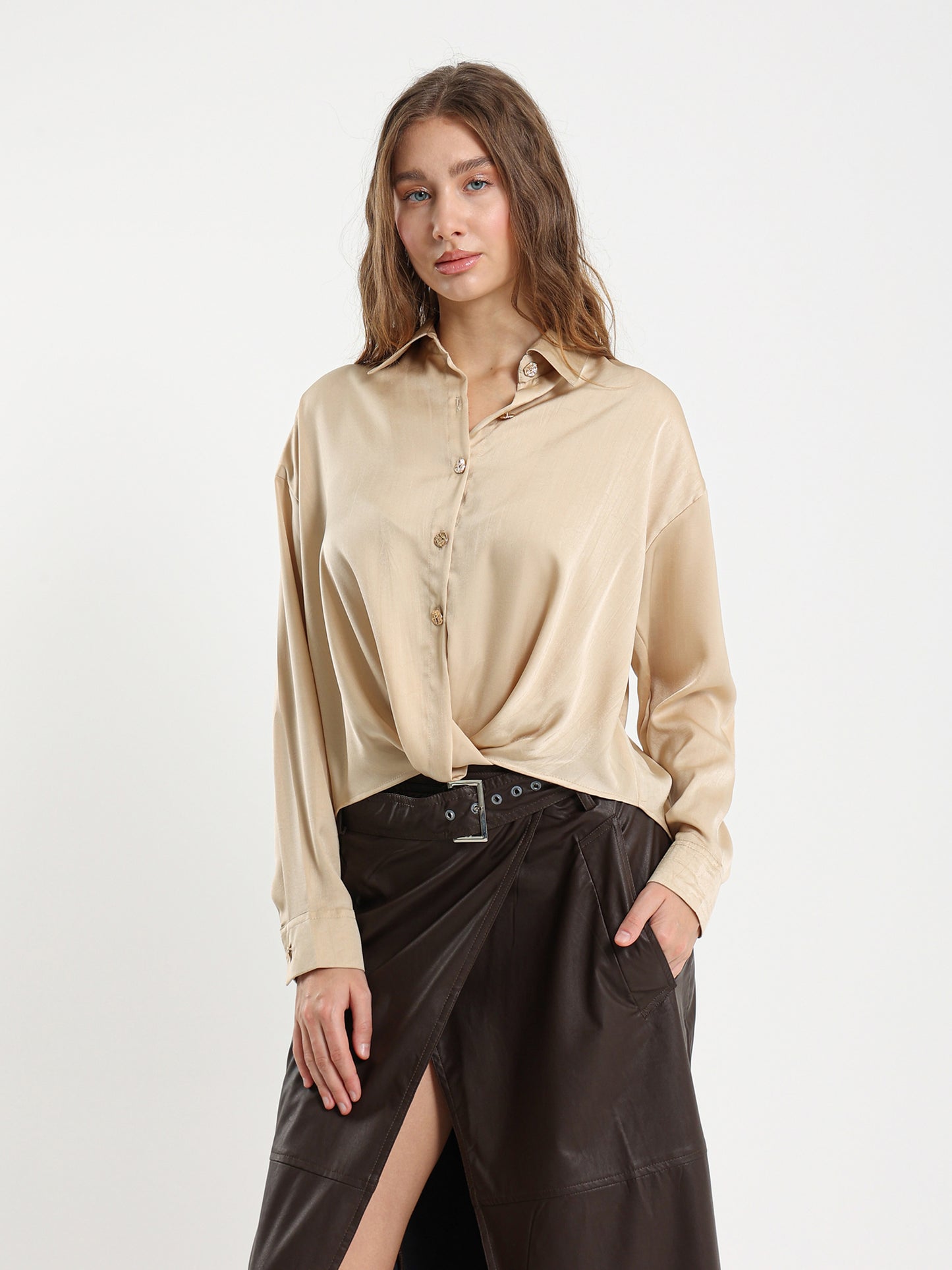Knotted Satin-Effect Blouse