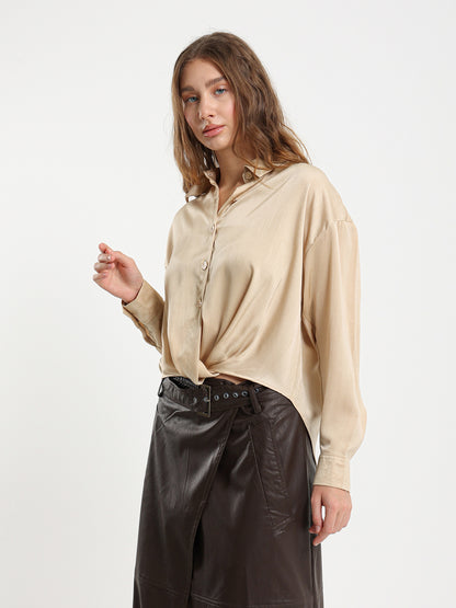 Knotted Satin-Effect Blouse