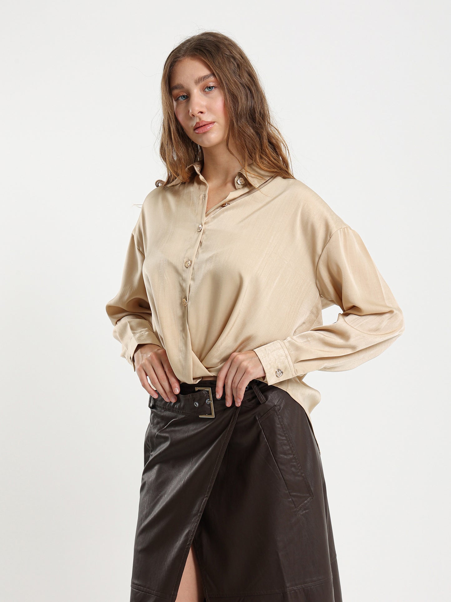 Knotted Satin-Effect Blouse