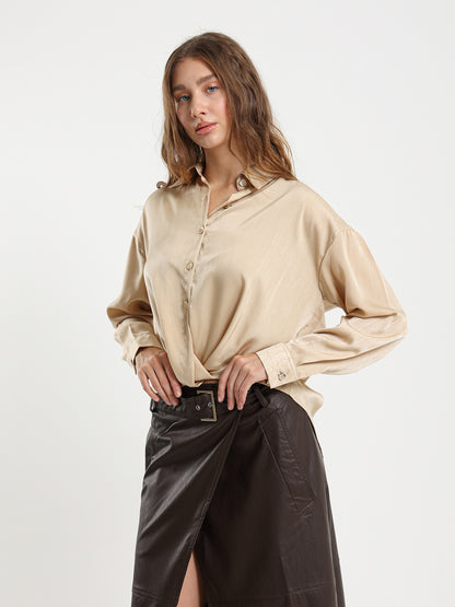Knotted Satin-Effect Blouse