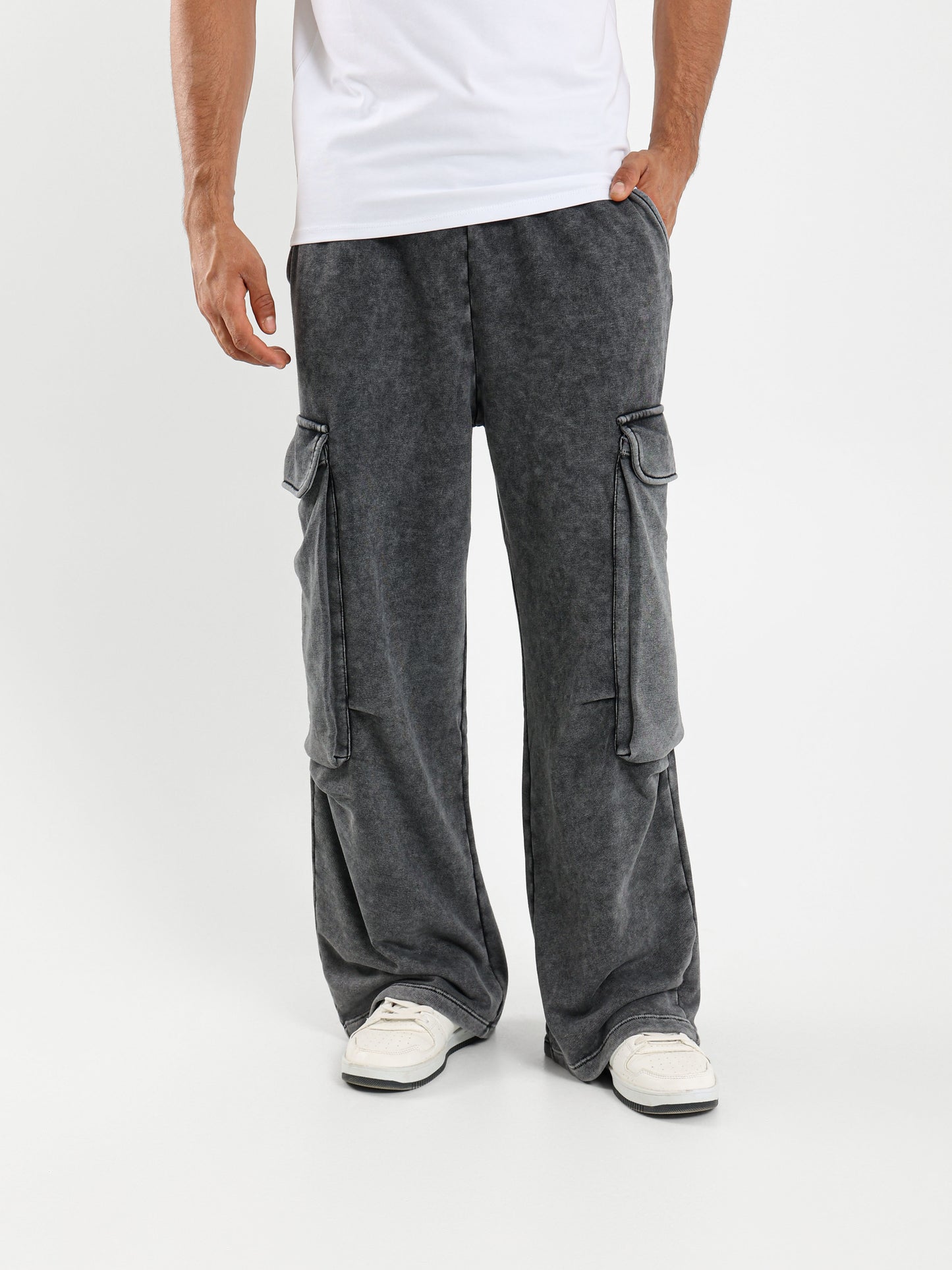 Washed Loose Fit Jogger Pants with Puff Pockets