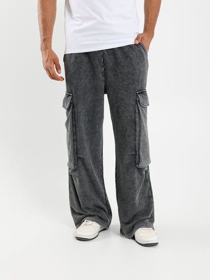 Washed Loose Fit Jogger Pants with Puff Pockets