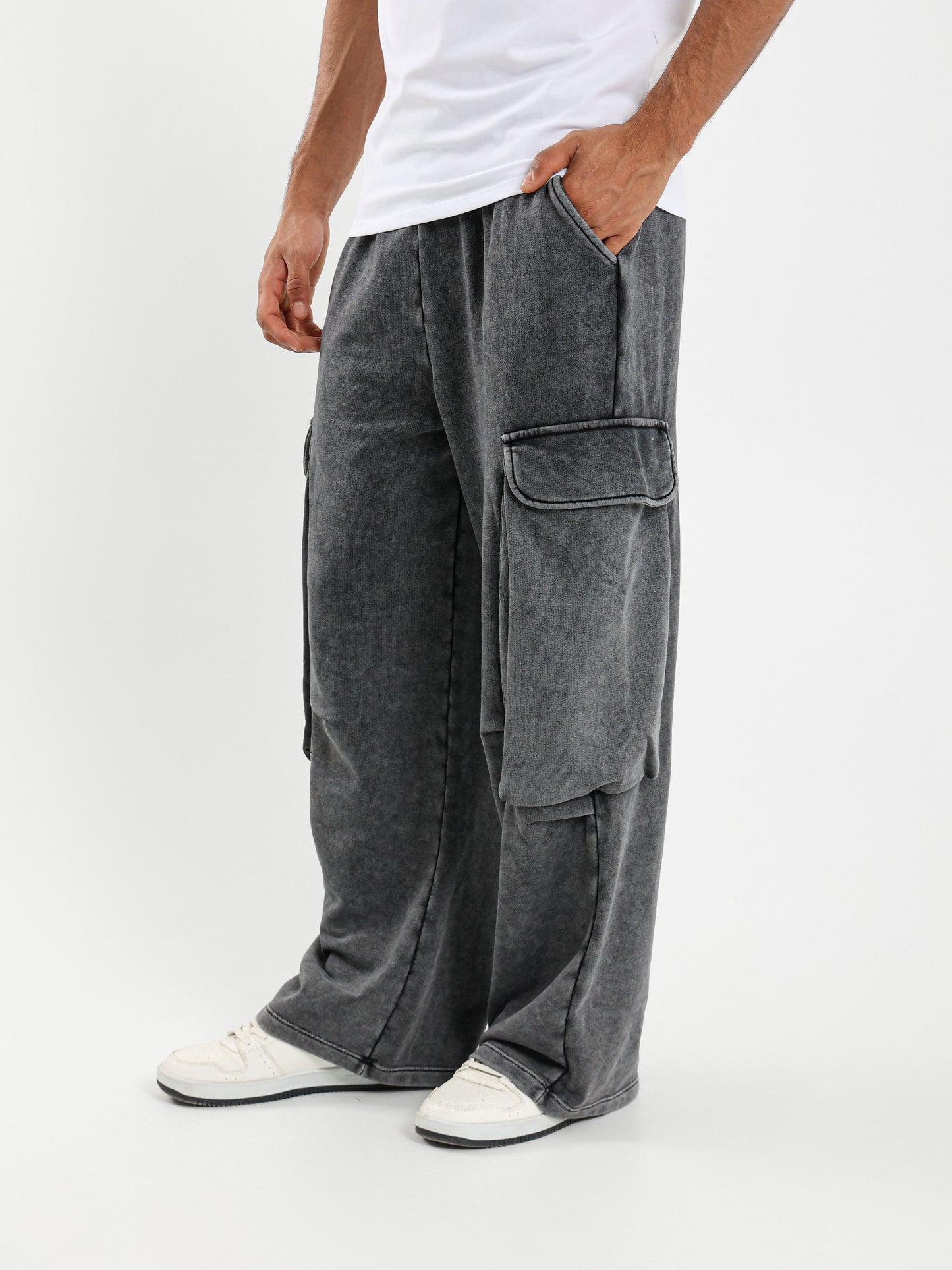 Washed Loose Fit Jogger Pants with Puff Pockets