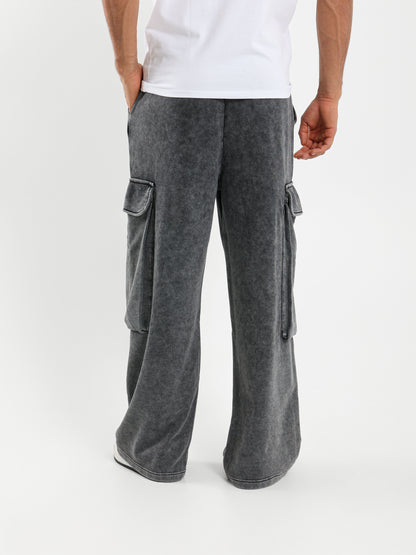 Washed Loose Fit Jogger Pants with Puff Pockets