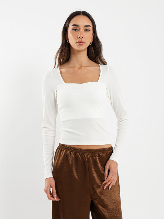 Long Sleeve Square Open Neck Top