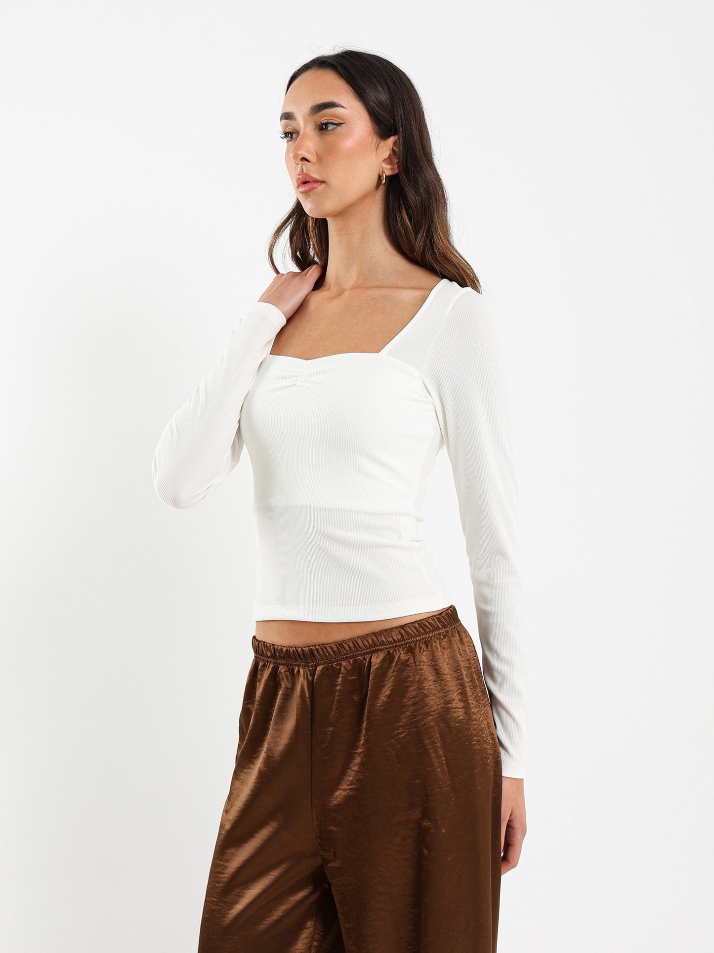 Long Sleeve Square Open Neck Top