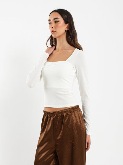 Long Sleeve Square Open Neck Top
