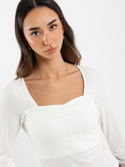 Long Sleeve Square Open Neck Top