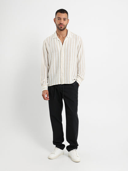 Striped Linen Oversized Camp Shirt