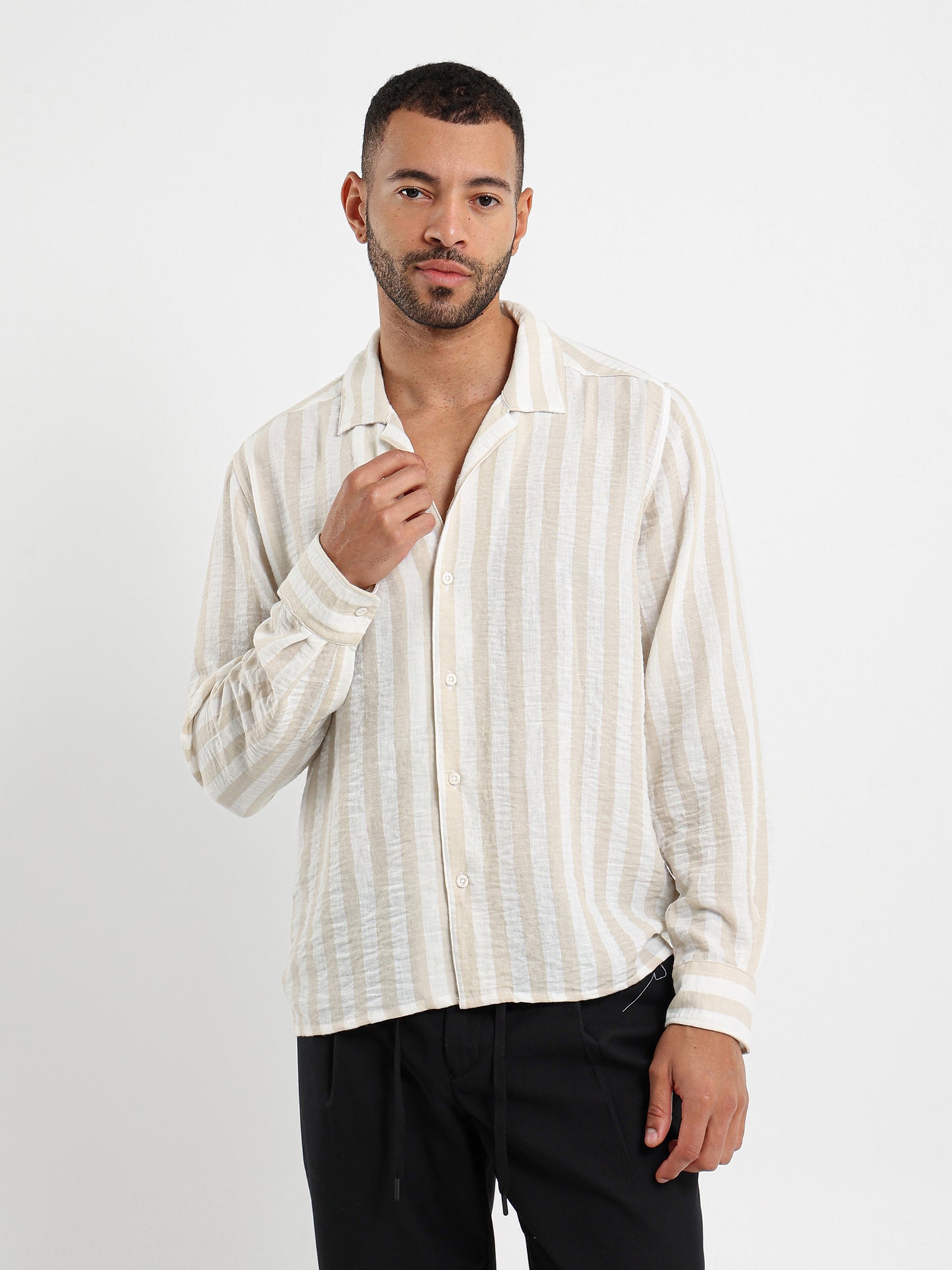 Striped Linen Oversized Camp Shirt