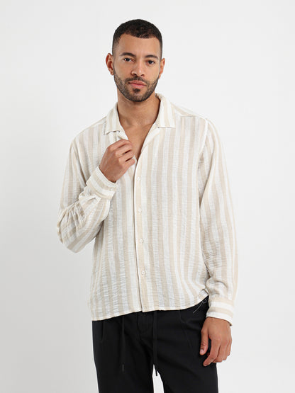 Striped Linen Oversized Camp Shirt