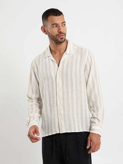 Striped Linen Oversized Camp Shirt
