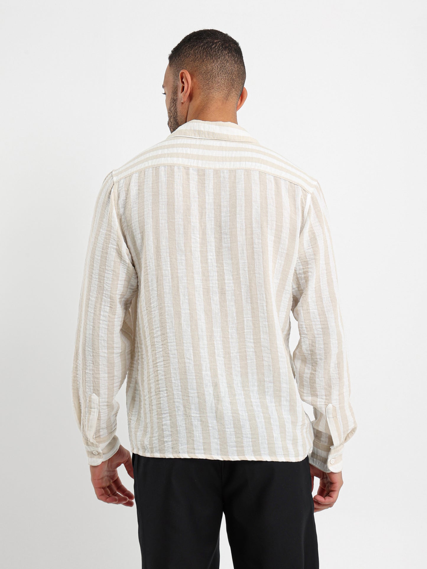 Striped Linen Oversized Camp Shirt