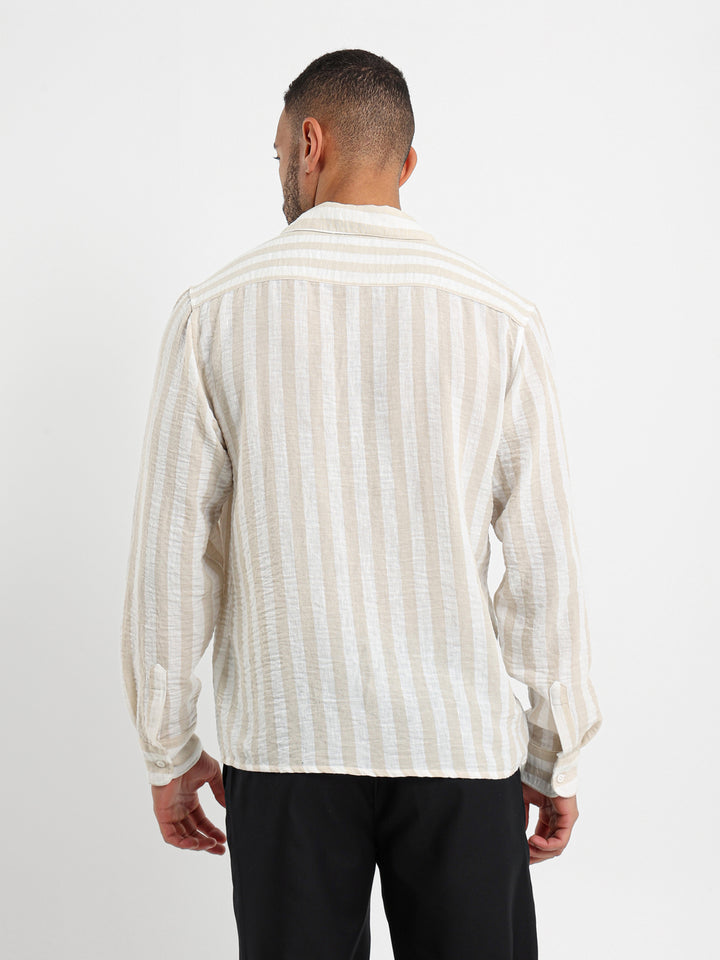 Striped Linen Oversized Camp Shirt