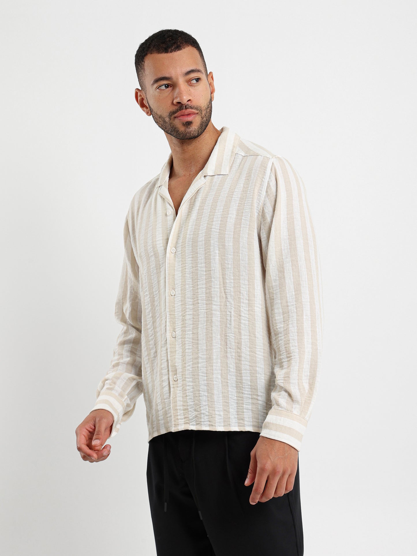 Striped Linen Oversized Camp Shirt