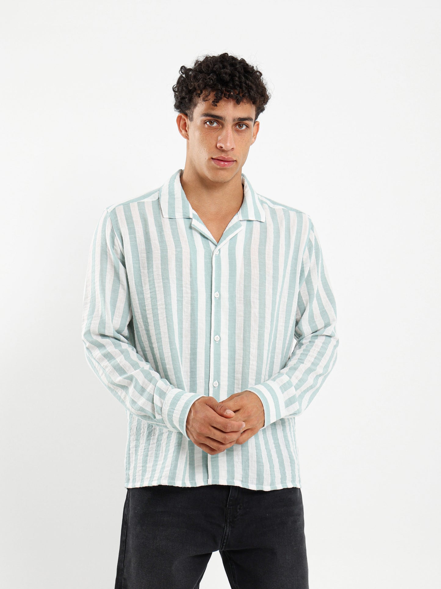 Striped Linen Oversized Camp Shirt