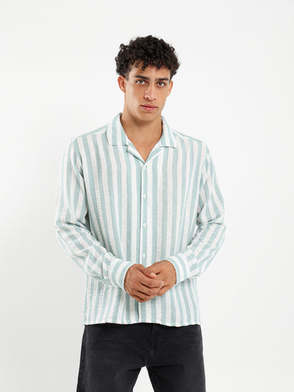 Striped Linen Oversized Camp Shirt