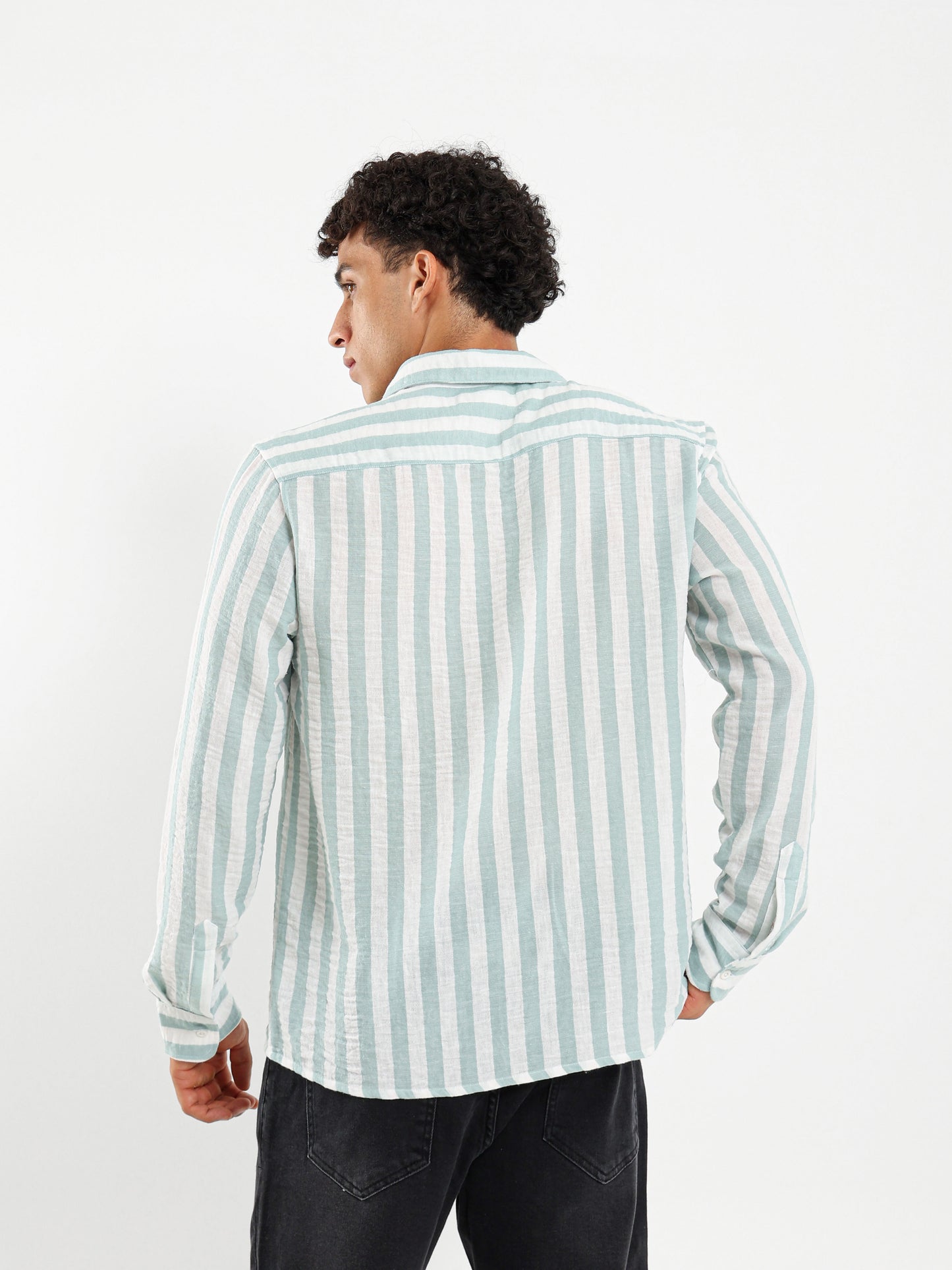 Striped Linen Oversized Camp Shirt
