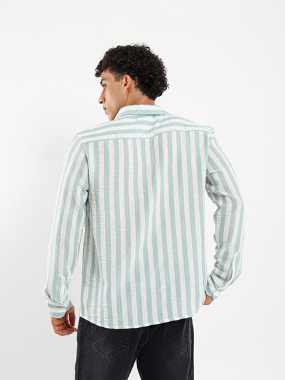 Striped Linen Oversized Camp Shirt