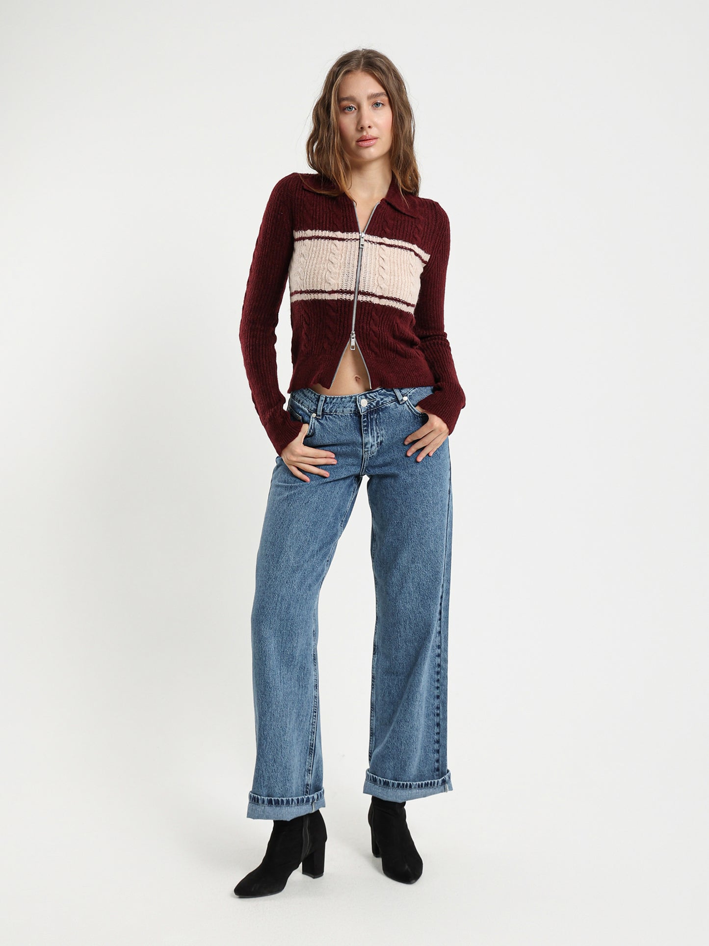 Color Block Cable Knit Cardigan