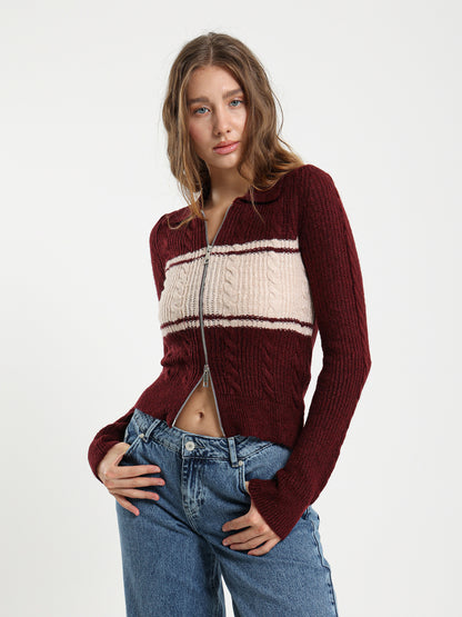 Color Block Cable Knit Cardigan