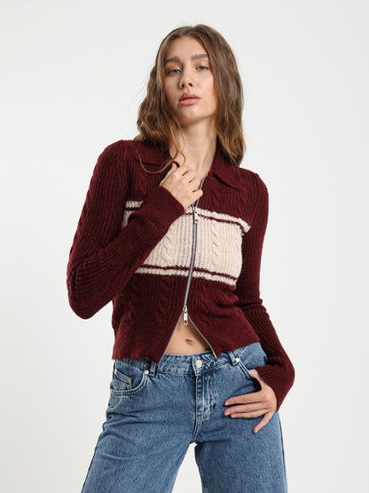 Color Block Cable Knit Cardigan