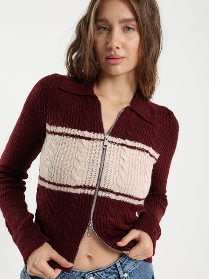 Color Block Cable Knit Cardigan