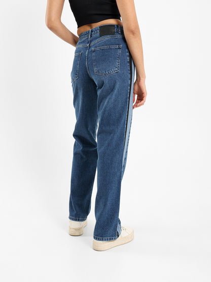 Mid-Rise Straight Fit Jeans with Side Stripe
