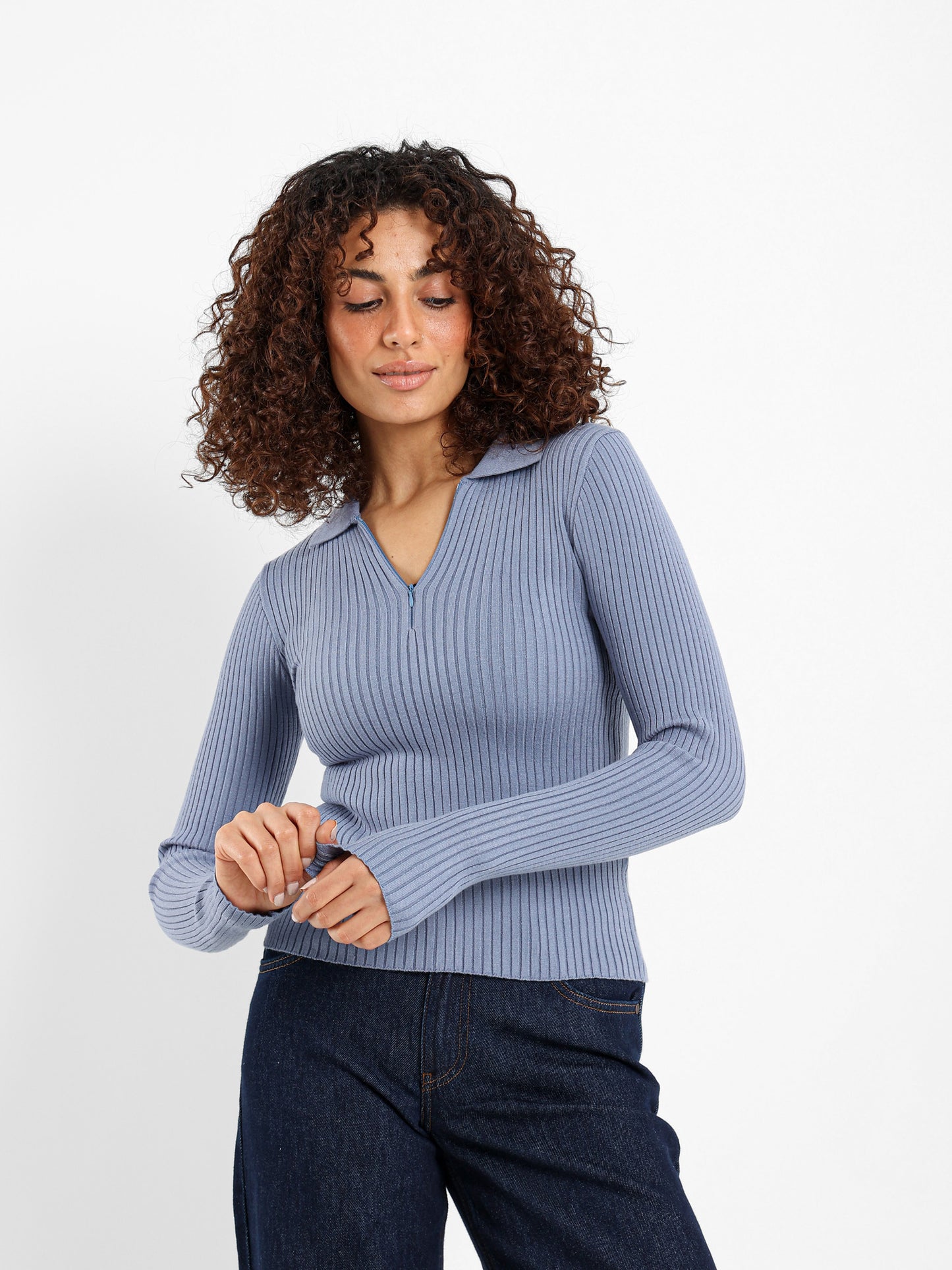 Quarter Zip Tricot Long Sleeve Top