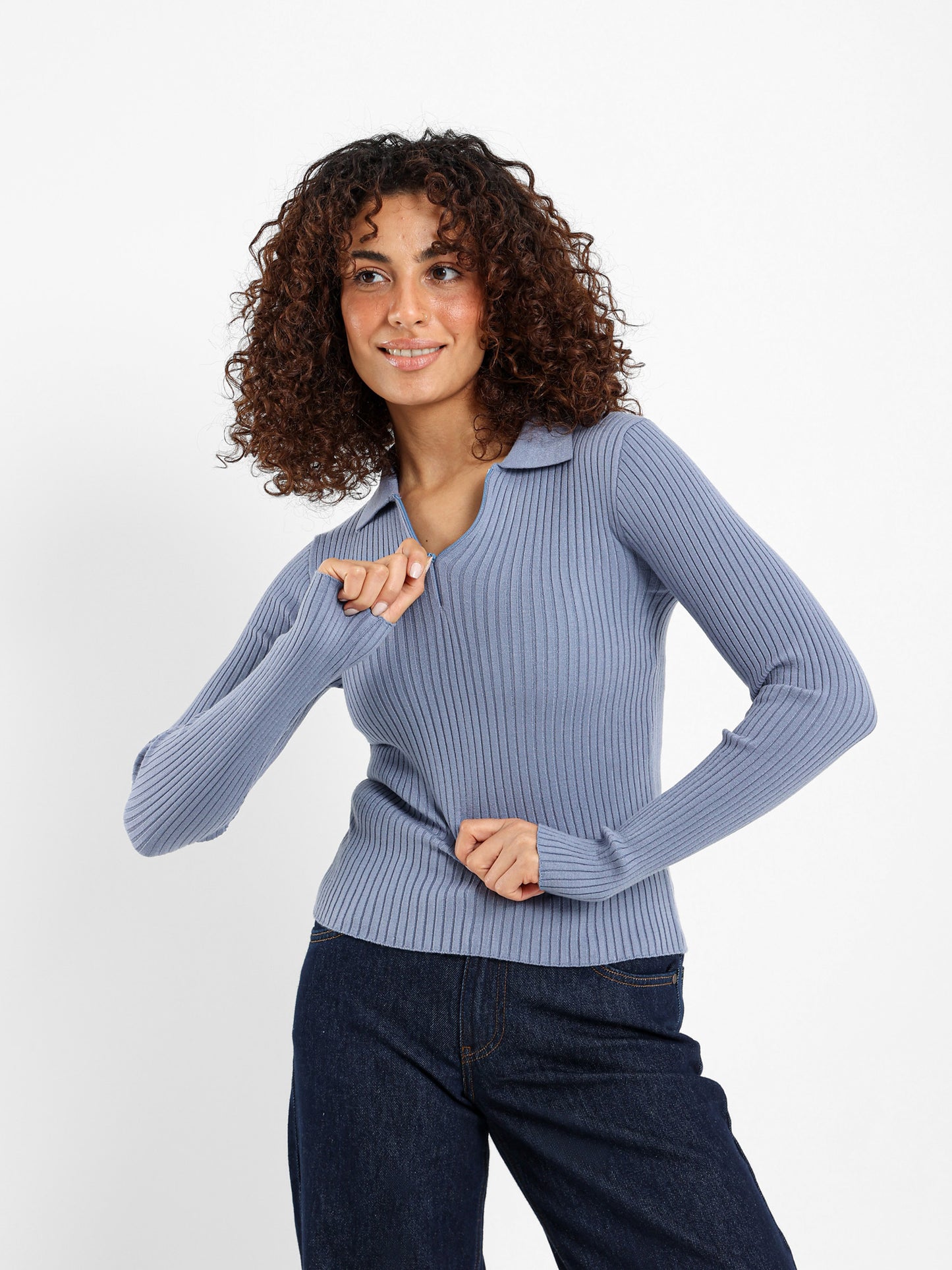 Quarter Zip Tricot Long Sleeve Top