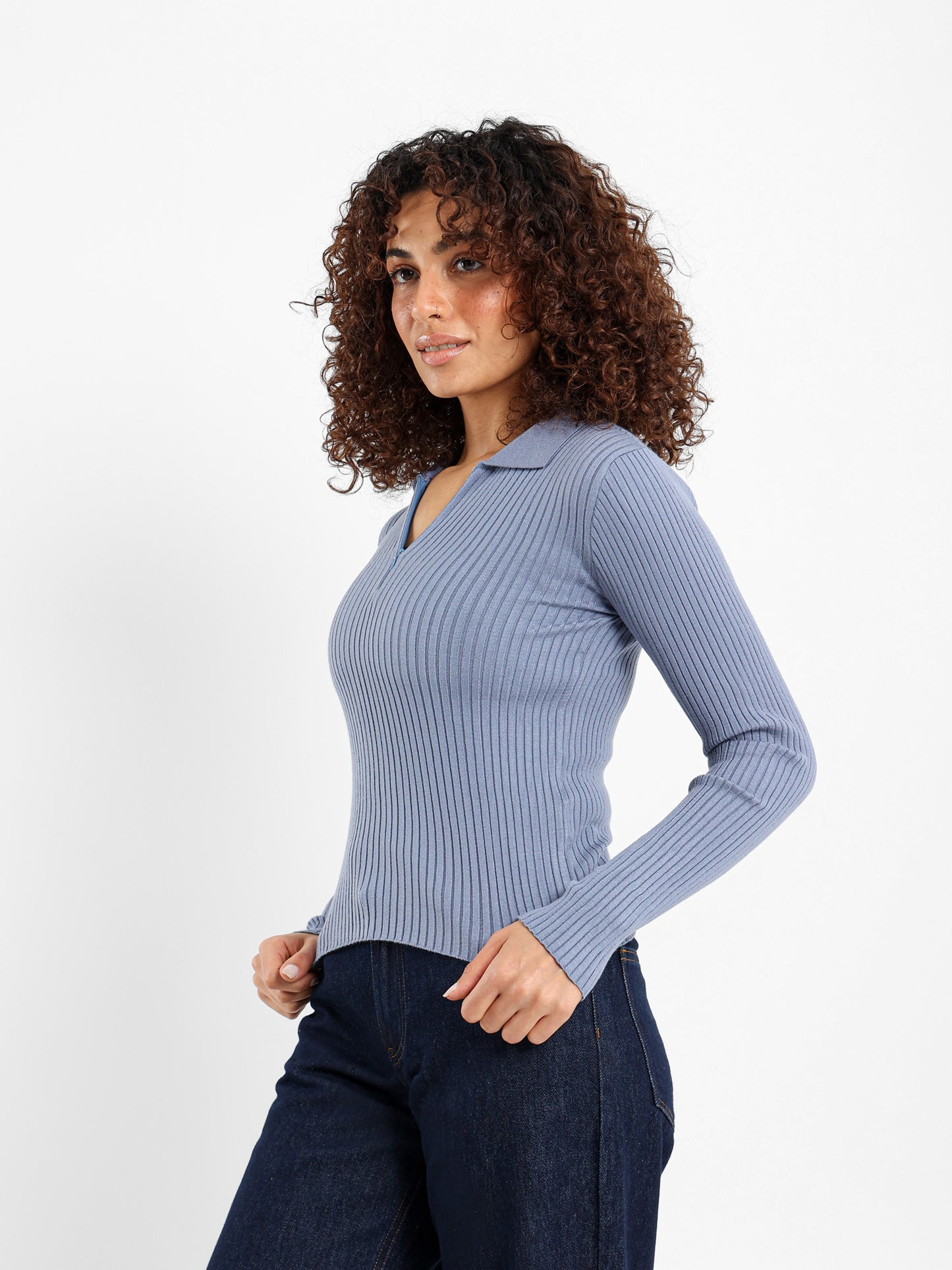 Quarter Zip Tricot Long Sleeve Top