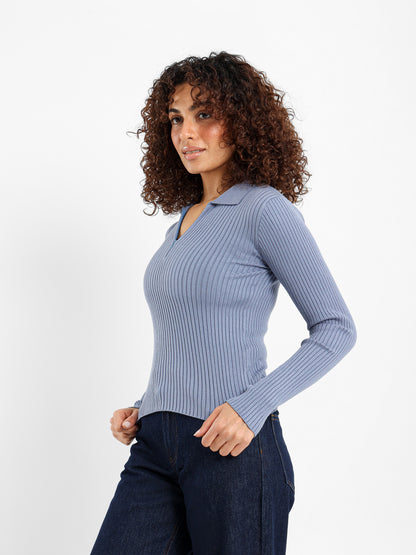 Quarter Zip Tricot Long Sleeve Top