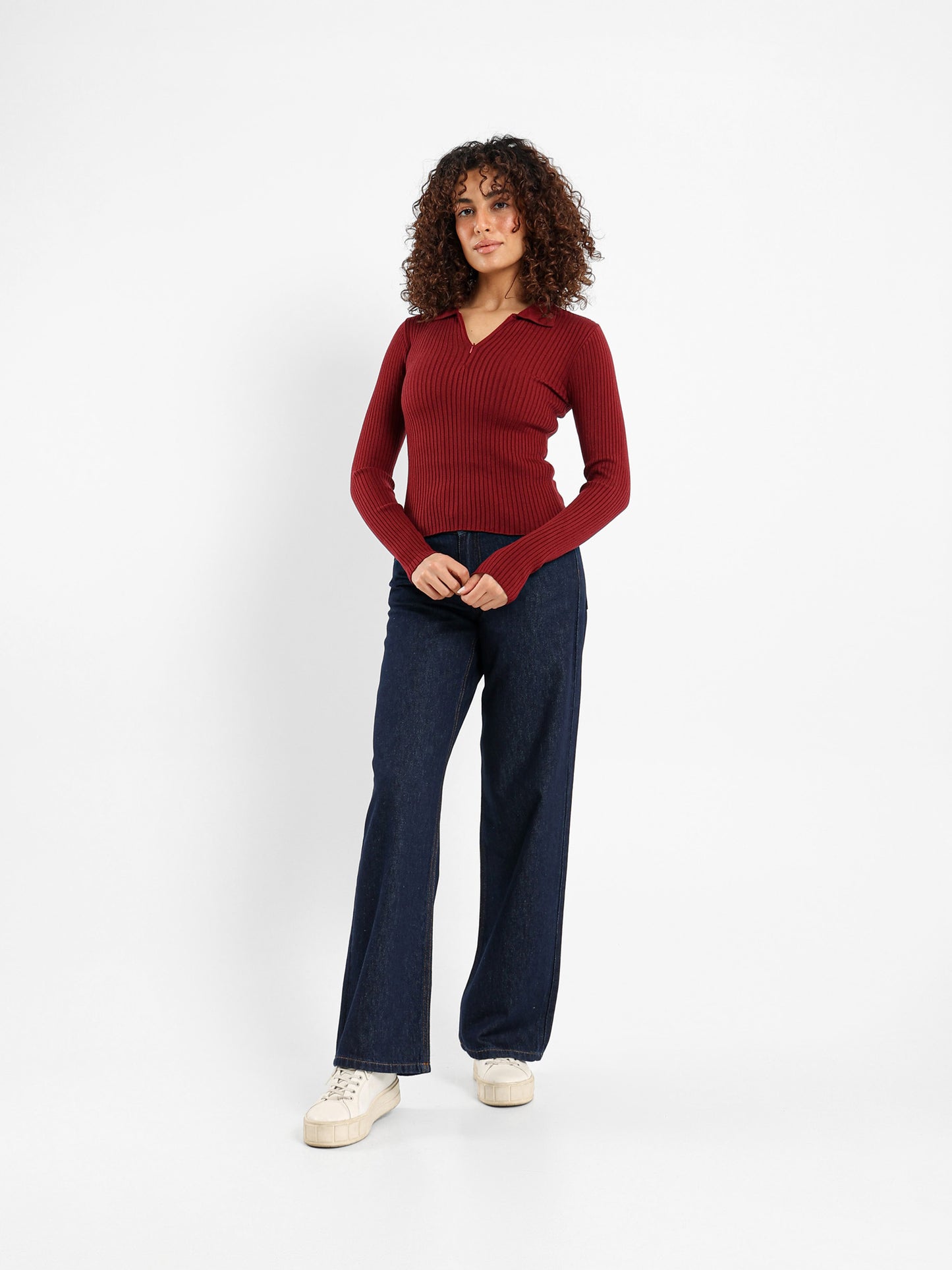 Quarter Zip Tricot Long Sleeve Top