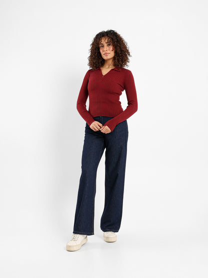 Quarter Zip Tricot Long Sleeve Top