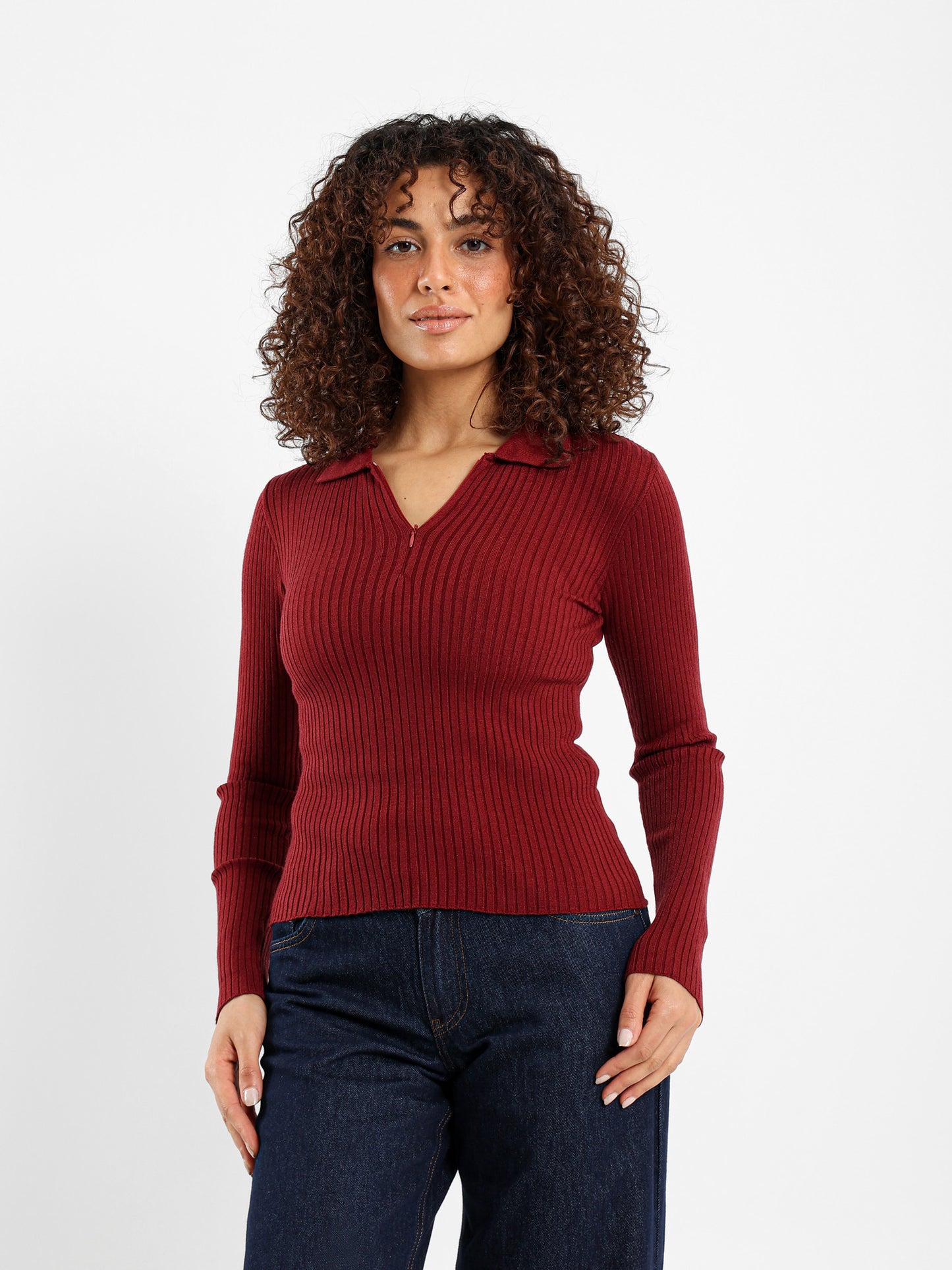 Quarter Zip Tricot Long Sleeve Top