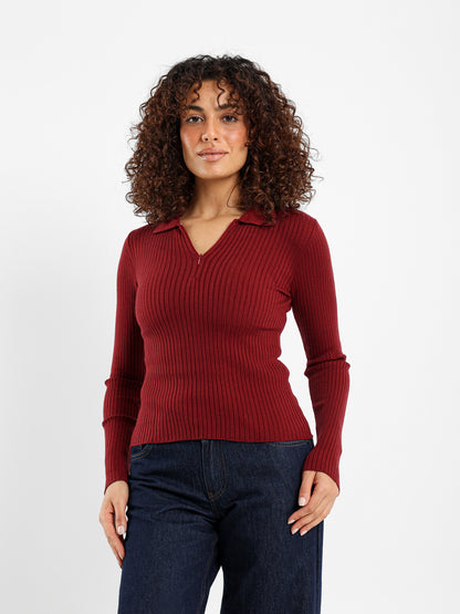 Quarter Zip Tricot Long Sleeve Top