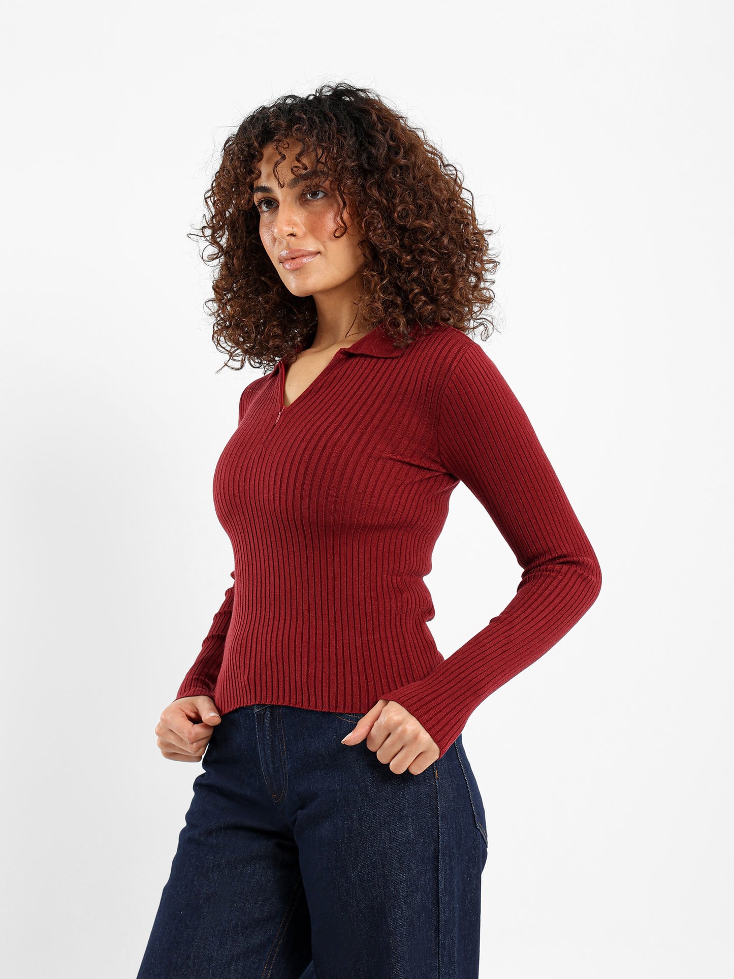 Quarter Zip Tricot Long Sleeve Top