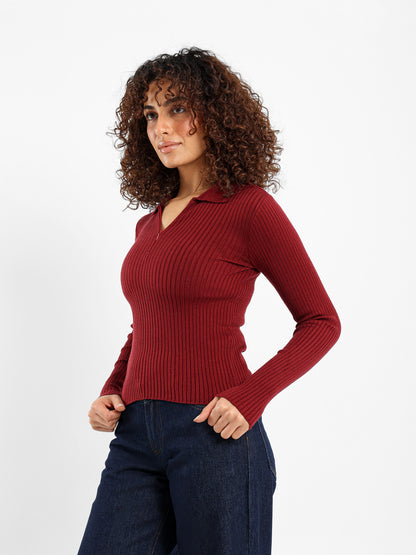 Quarter Zip Tricot Long Sleeve Top