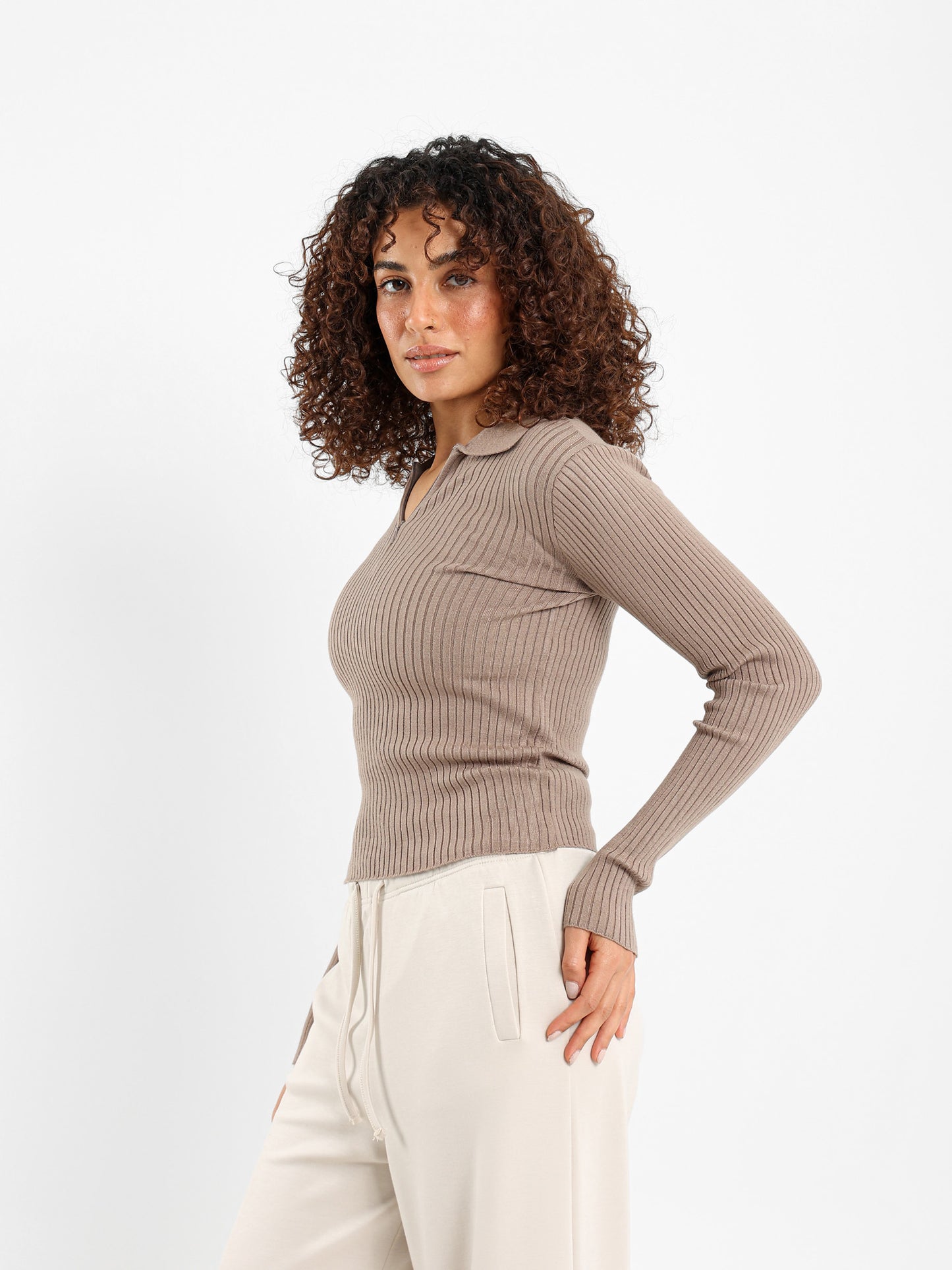 Quarter Zip Tricot Long Sleeve Top